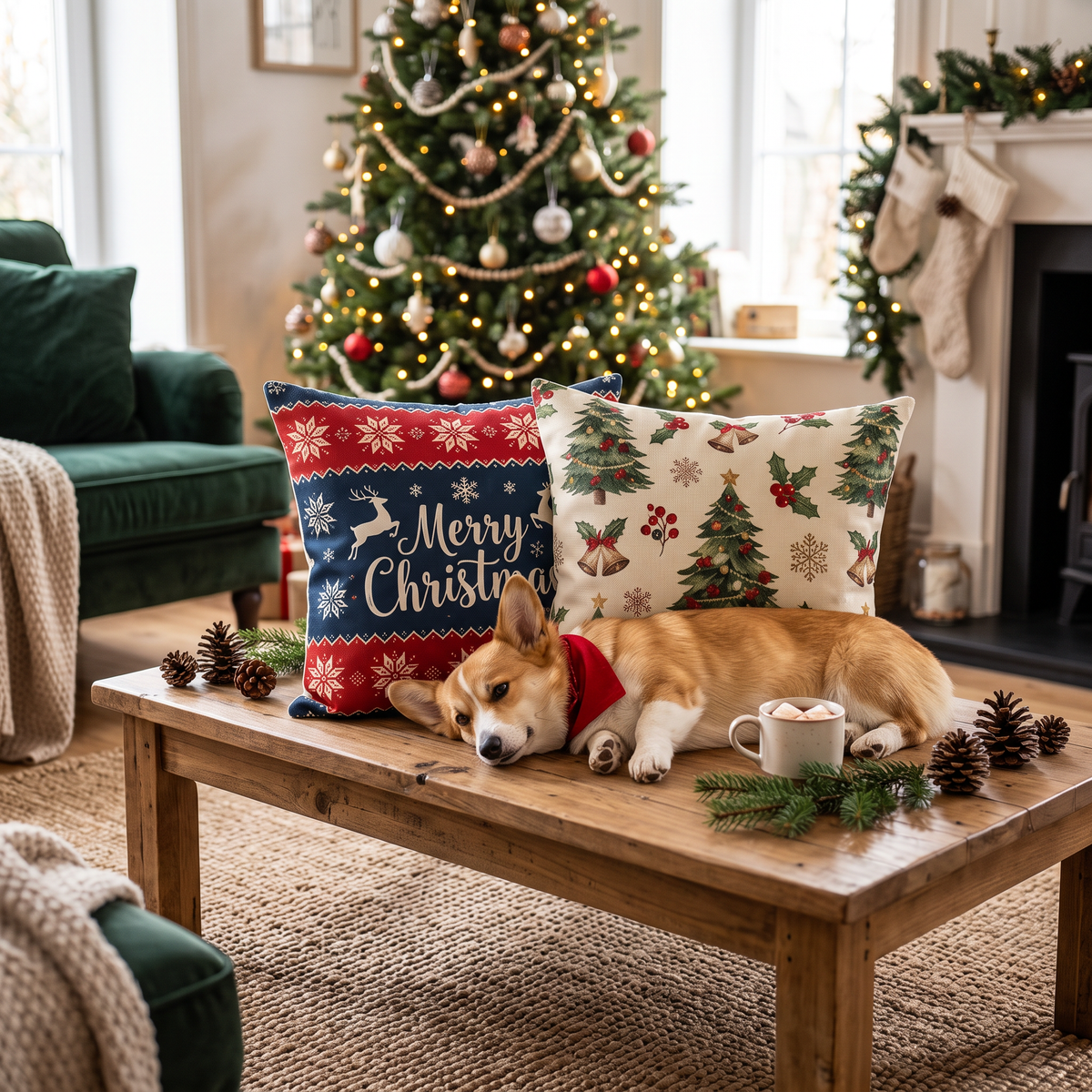Christmas Throw Pillow Covers in use