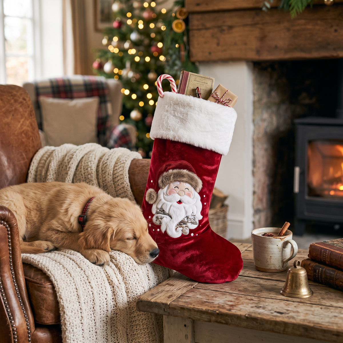 Plush Velvet Christmas Stocking in use