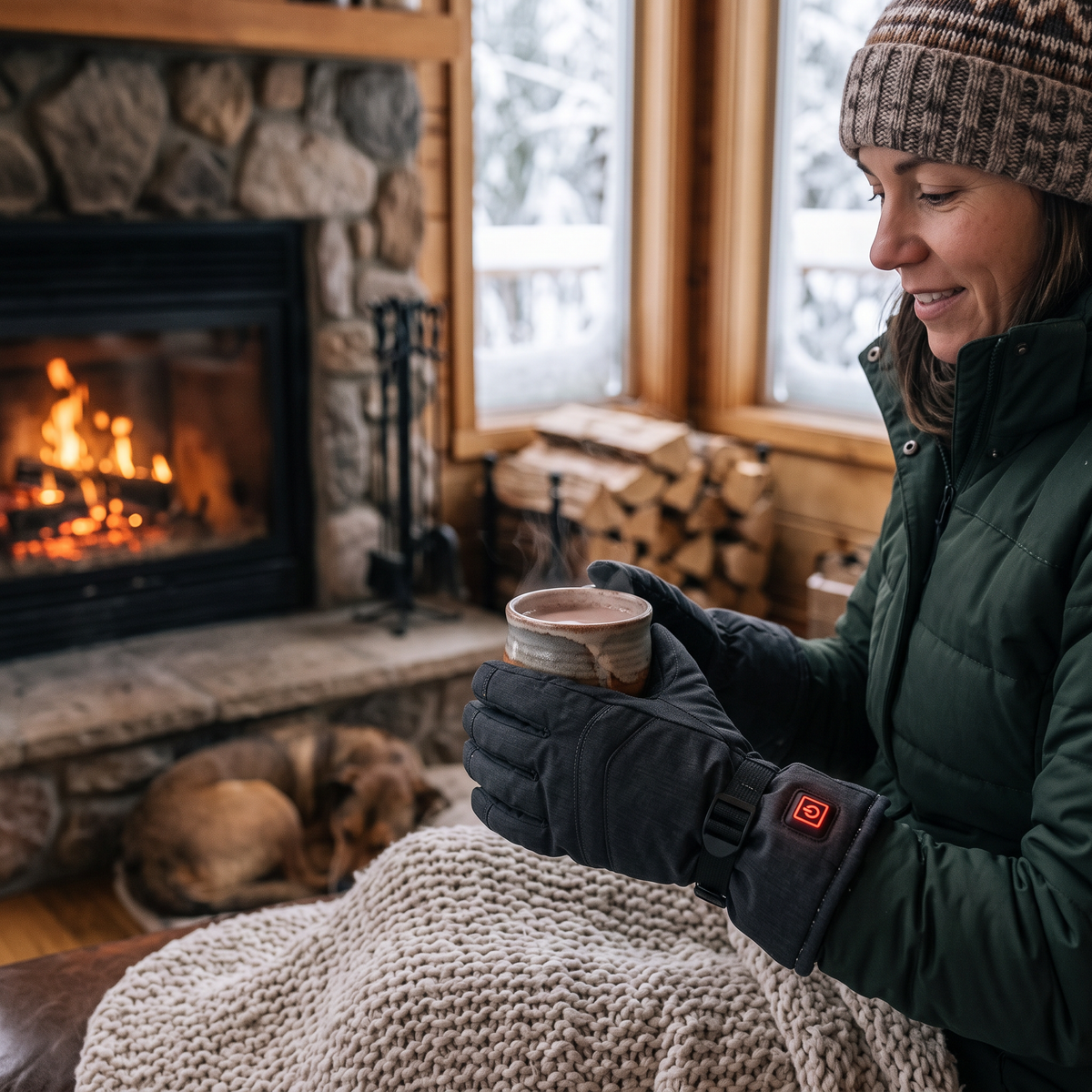 Rechargeable Heated Gloves in use
