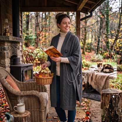 Heated Wearable Shawl Wrap in use