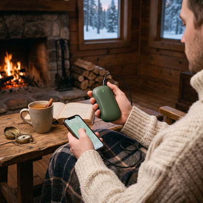 Rechargeable Hand Warmer & Power Bank in use