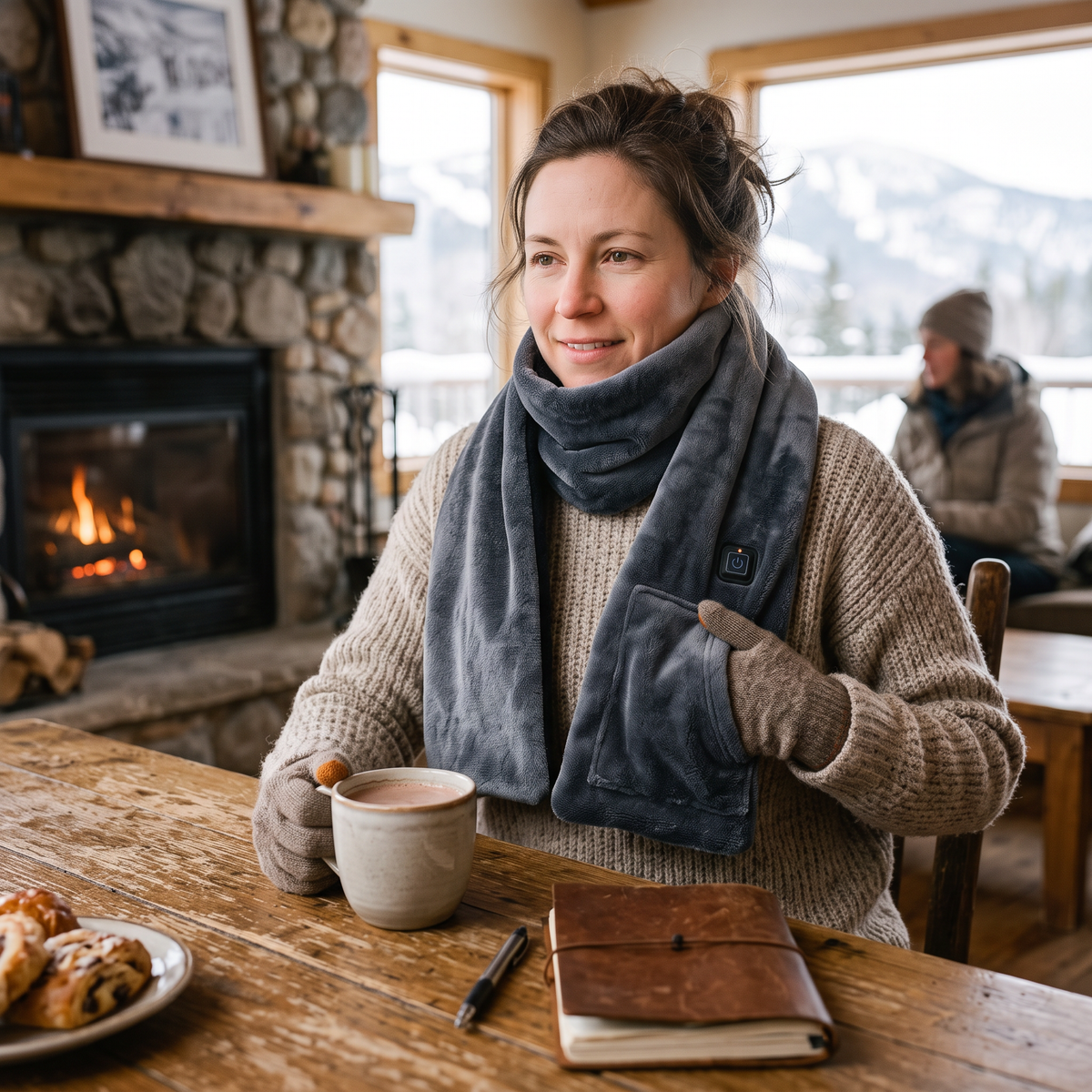 Rechargeable Heated Scarf in use