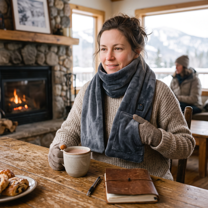 Rechargeable Heated Scarf in use