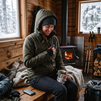 Heated Hooded Jacket in use