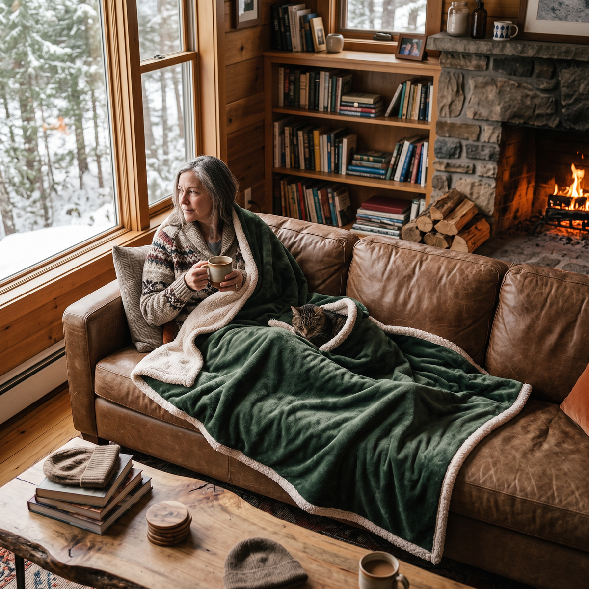 Sherpa Fleece Throw Blanket in use