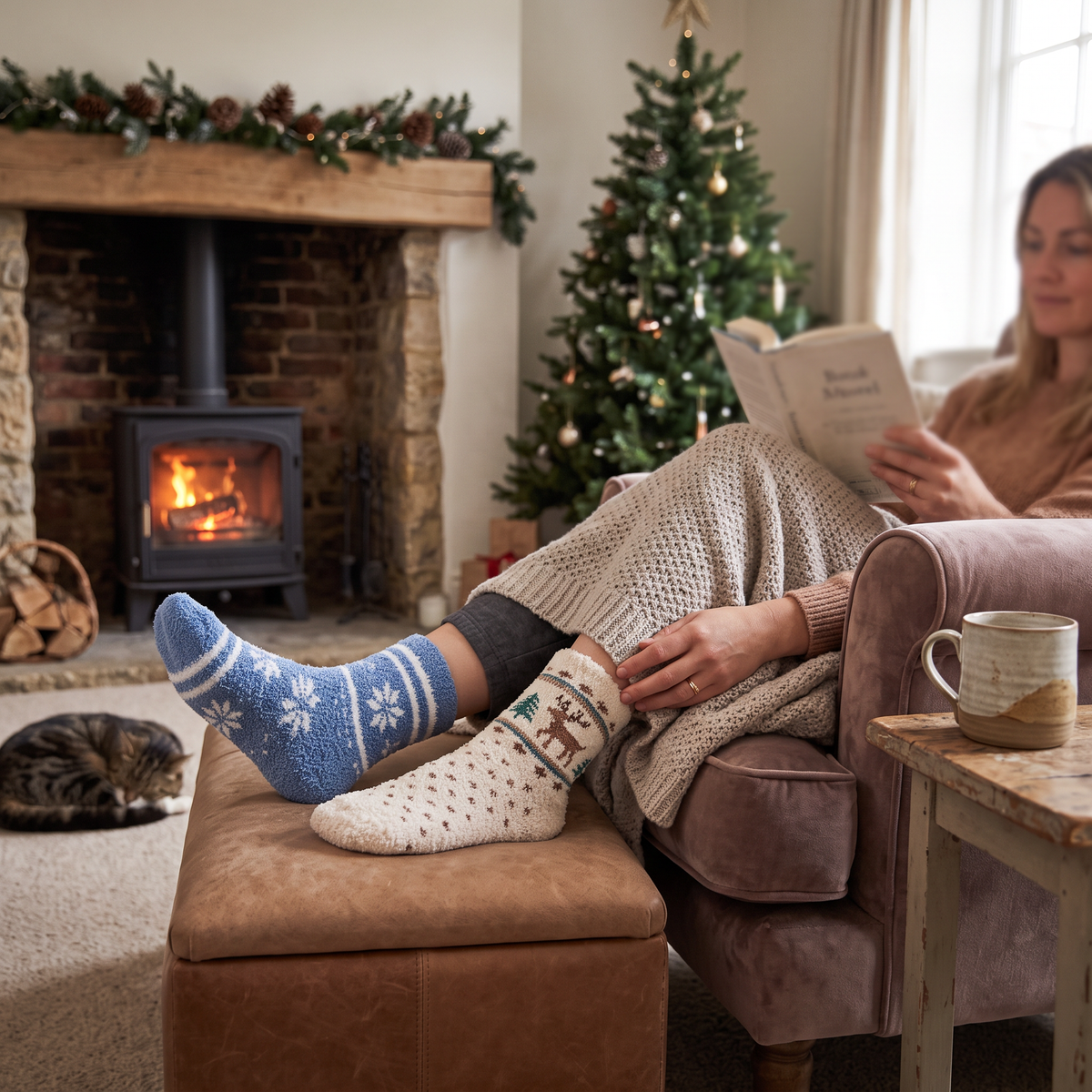 Fuzzy Cozy Socks Gift Set in use