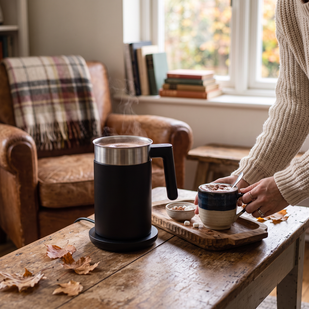 Electric Milk Frother & Hot Chocolate Maker in use