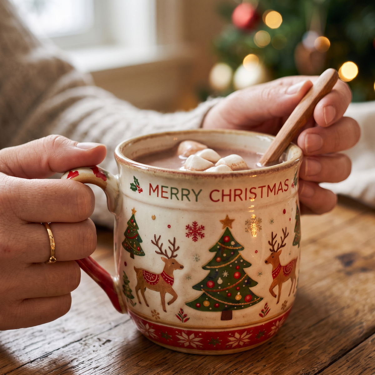 Festive Christmas Ceramic Mug close-up detail