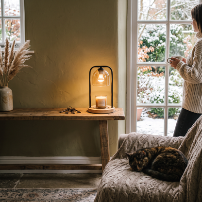 Wood-Base Candle Warmer Lamp in use