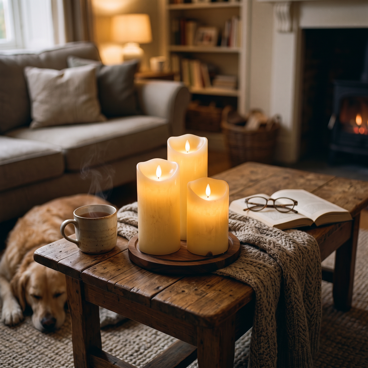 Flameless LED Pillar Candles in use