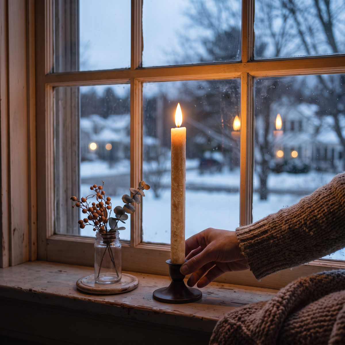 LED Window Taper Candles with Timer close-up detail