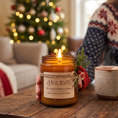 Holiday Soy Wax Scented Candle close-up detail