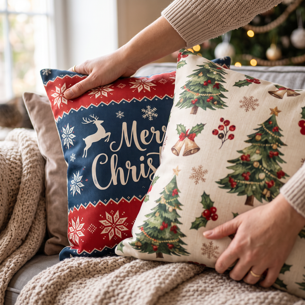 Christmas Throw Pillow Covers close-up detail