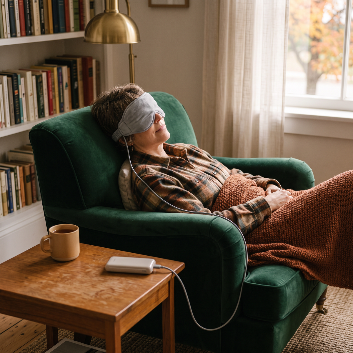 Heated Eye Mask in use