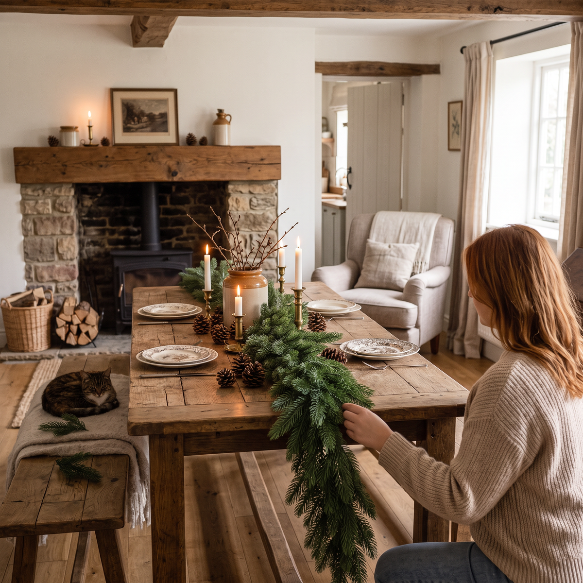 9 ft Norfolk Pine Garland in use