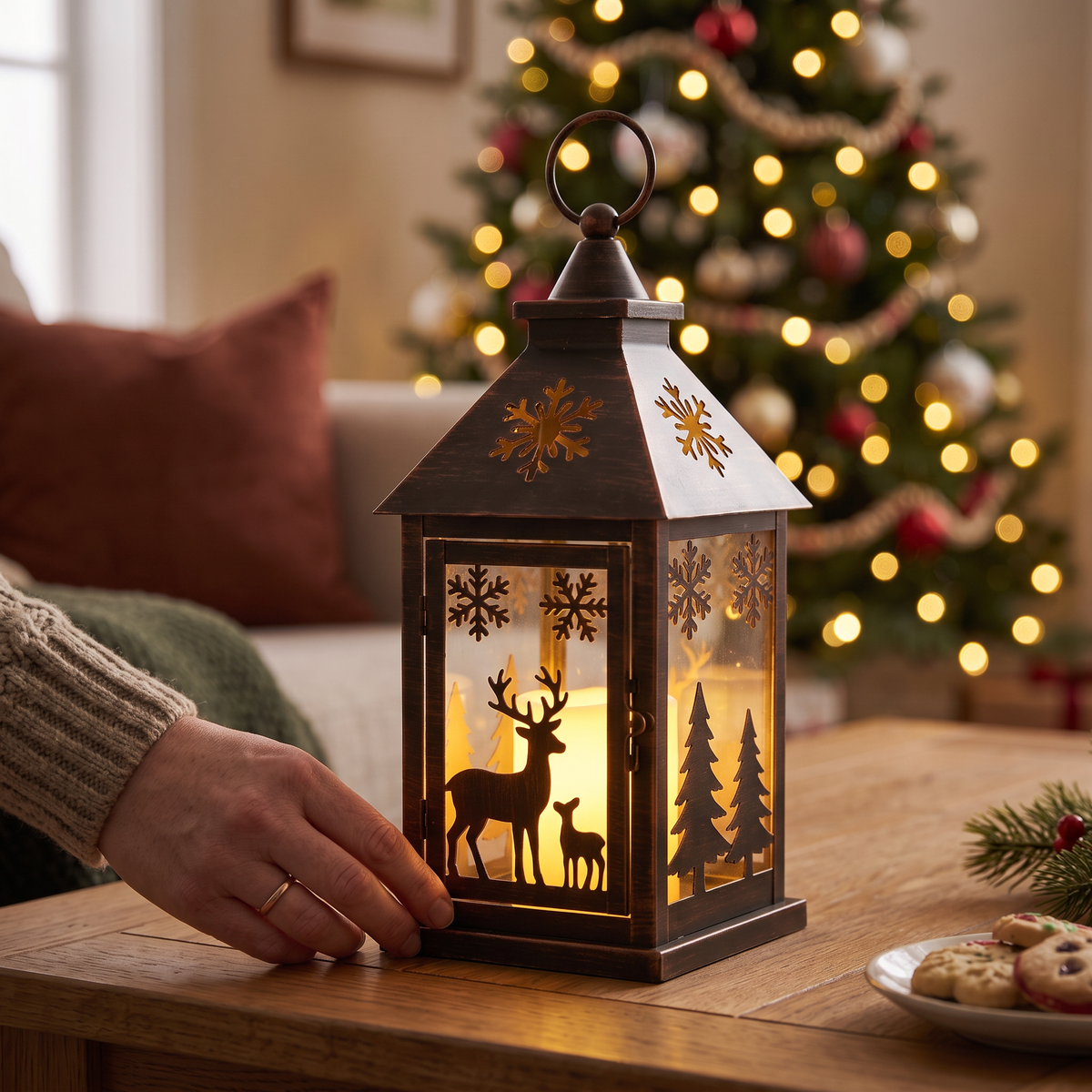 LED Holiday Tabletop Lantern close-up detail