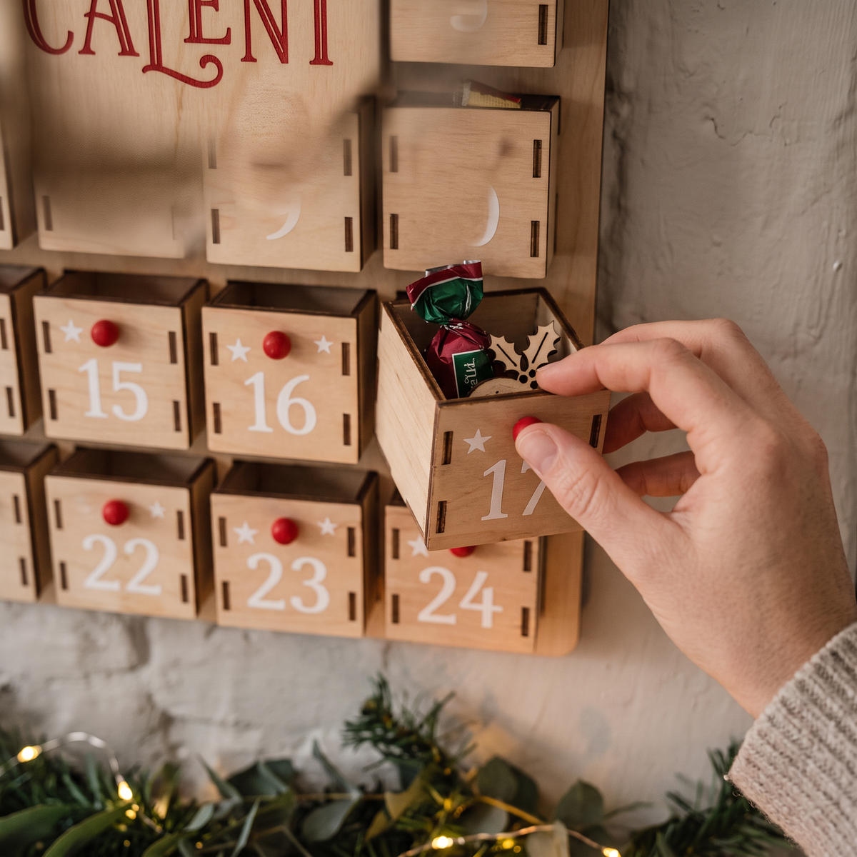 Wooden Christmas Advent Calendar close-up detail