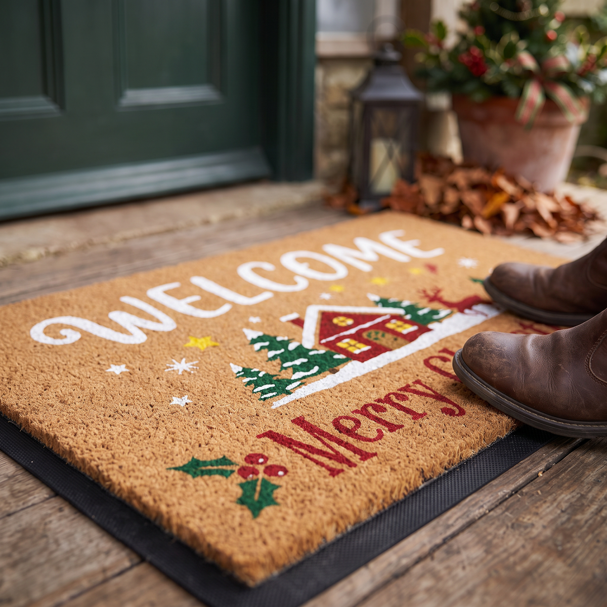 Christmas Welcome Doormat close-up detail