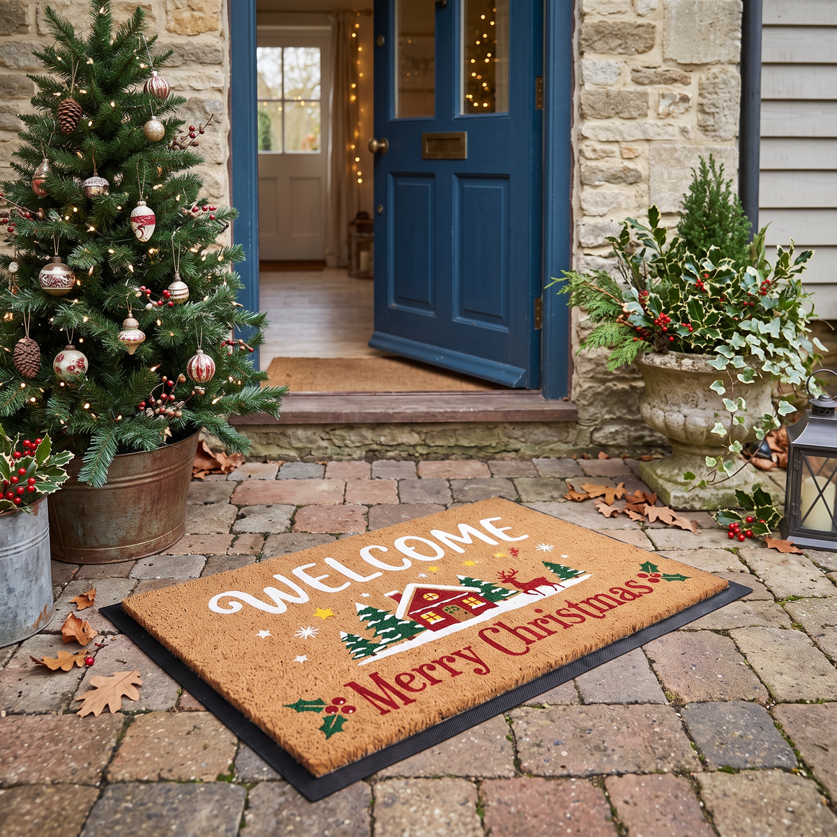 Christmas Welcome Doormat in use