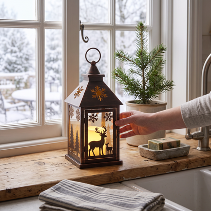 LED Holiday Tabletop Lantern in use