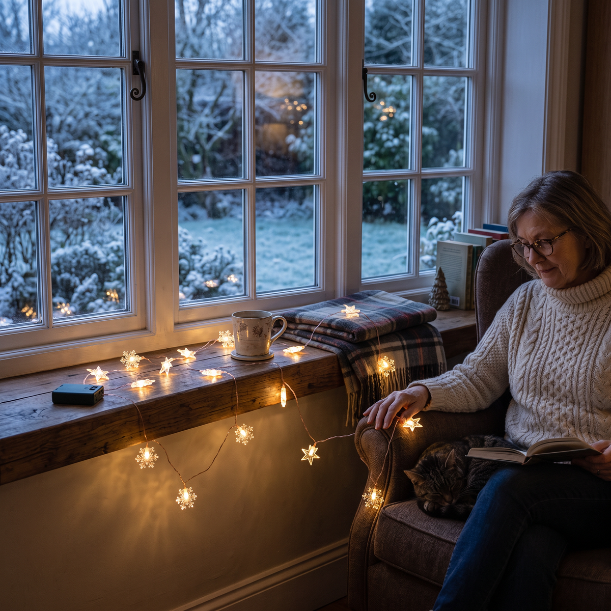 Snowflake & Star String Lights in use