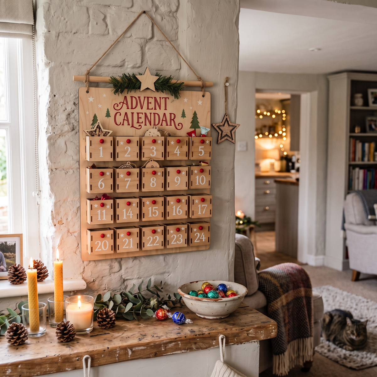 Wooden Christmas Advent Calendar in use