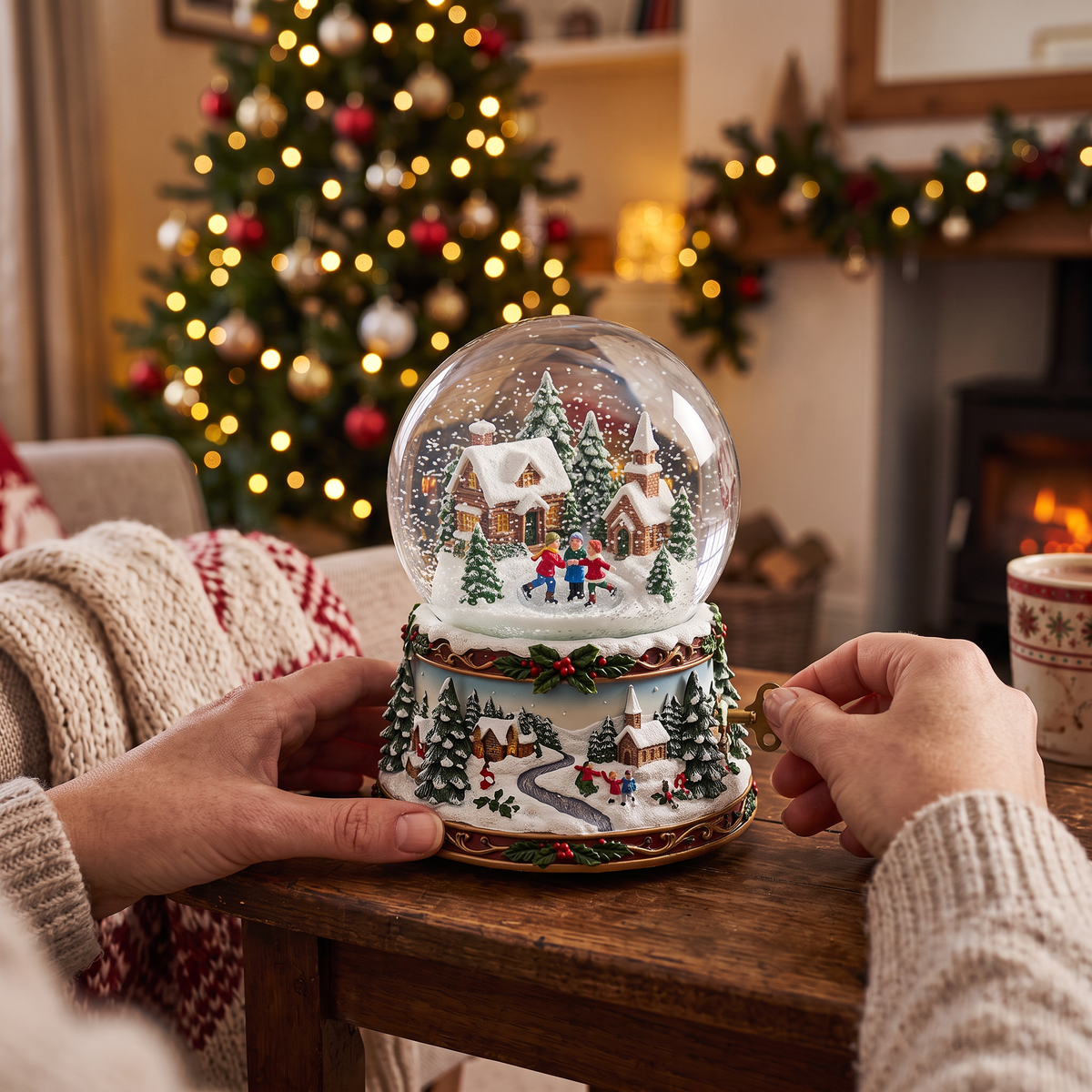 Musical Christmas Snow Globe close-up detail