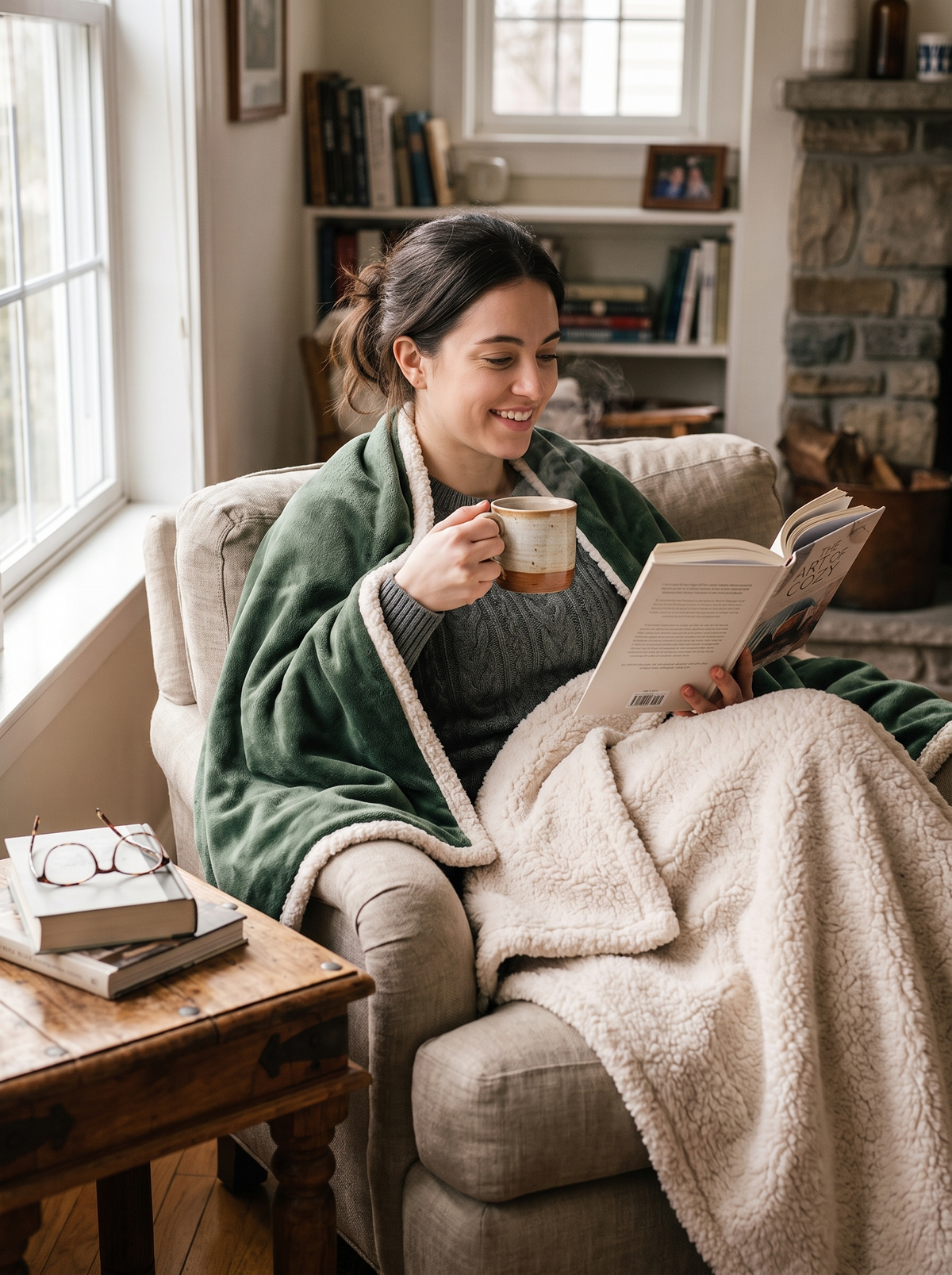 Sherpa Fleece Throw Blanket Two Cozy Textures In One
