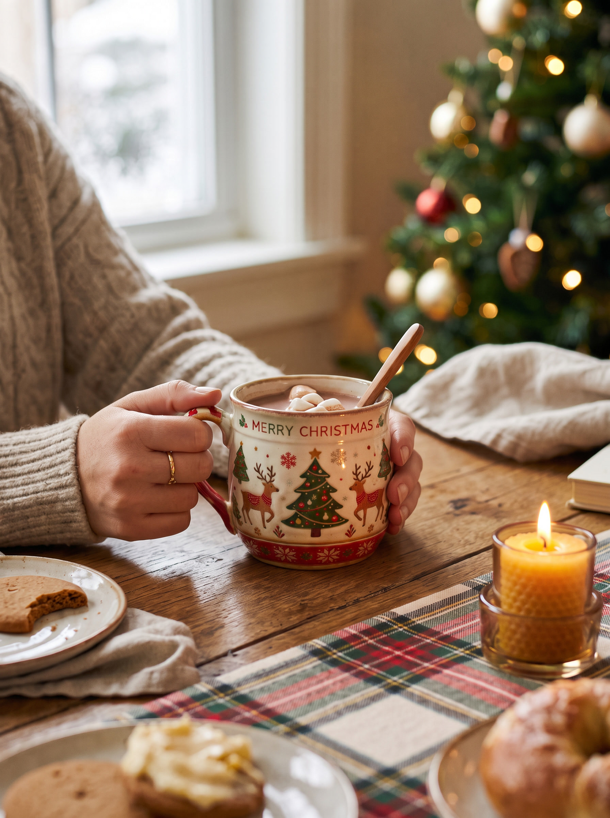 Festive Christmas Ceramic Mug Made For Marshmallow Topped Cocoa