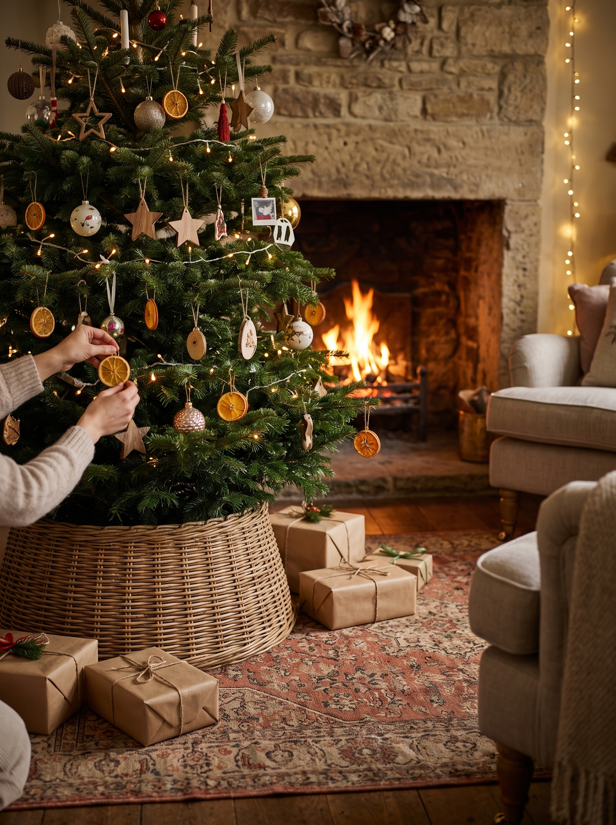 Woven Christmas Tree Collar Natural Texture, Warm Style