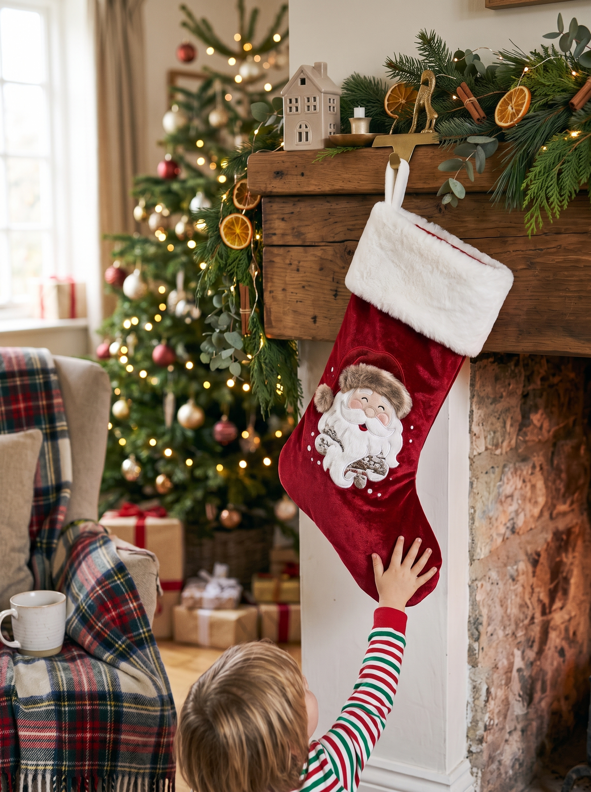 Plush Velvet Christmas Stocking Ready For Christmas Morning