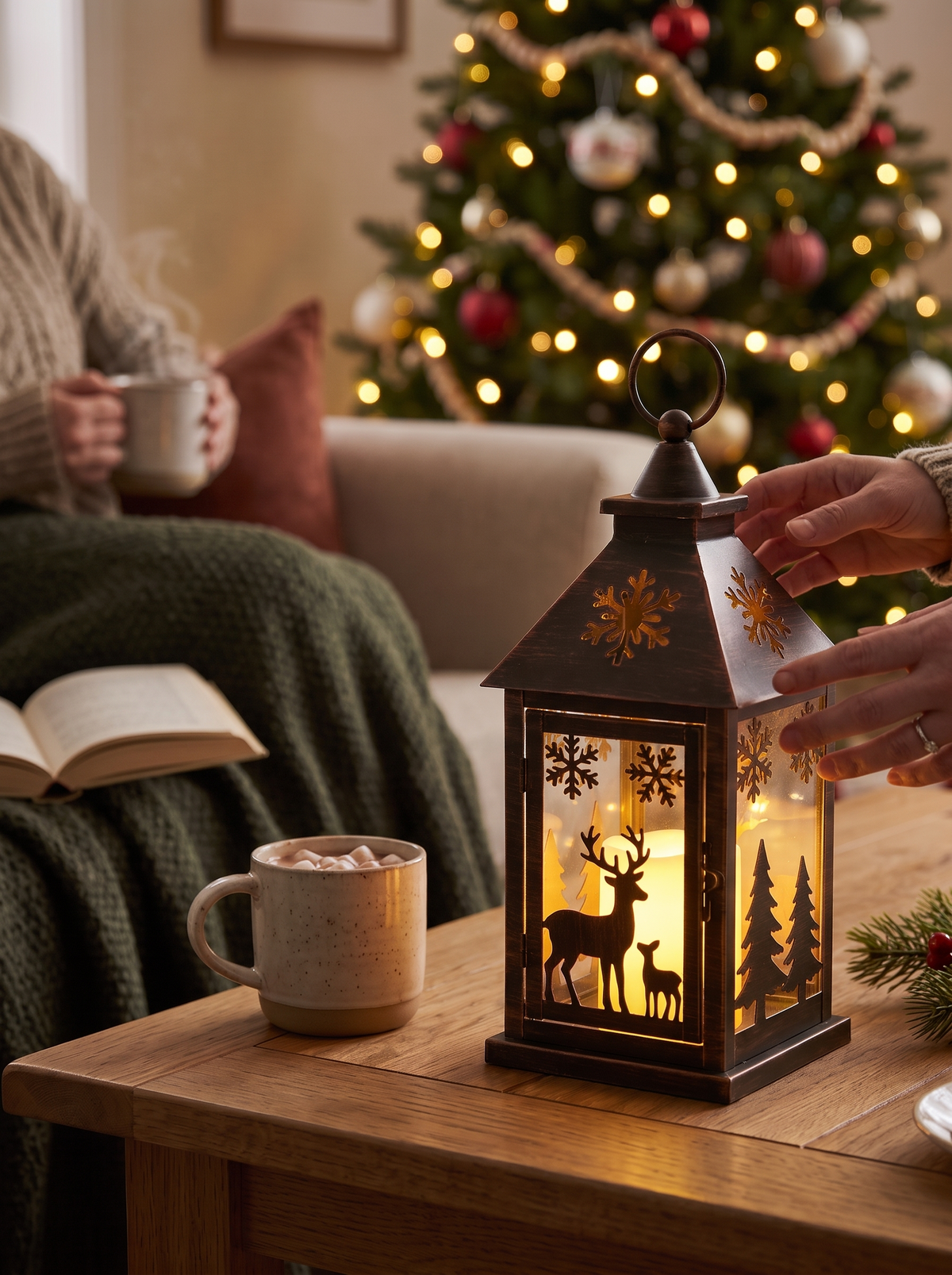 LED Holiday Tabletop Lantern Candlelit Charm, Zero Flame
