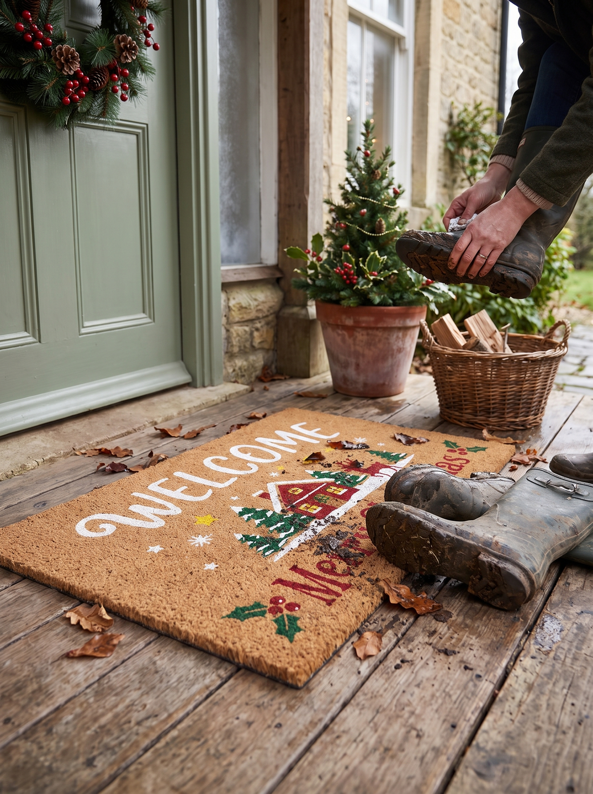 Christmas Welcome Doormat Keep The Mess Outside