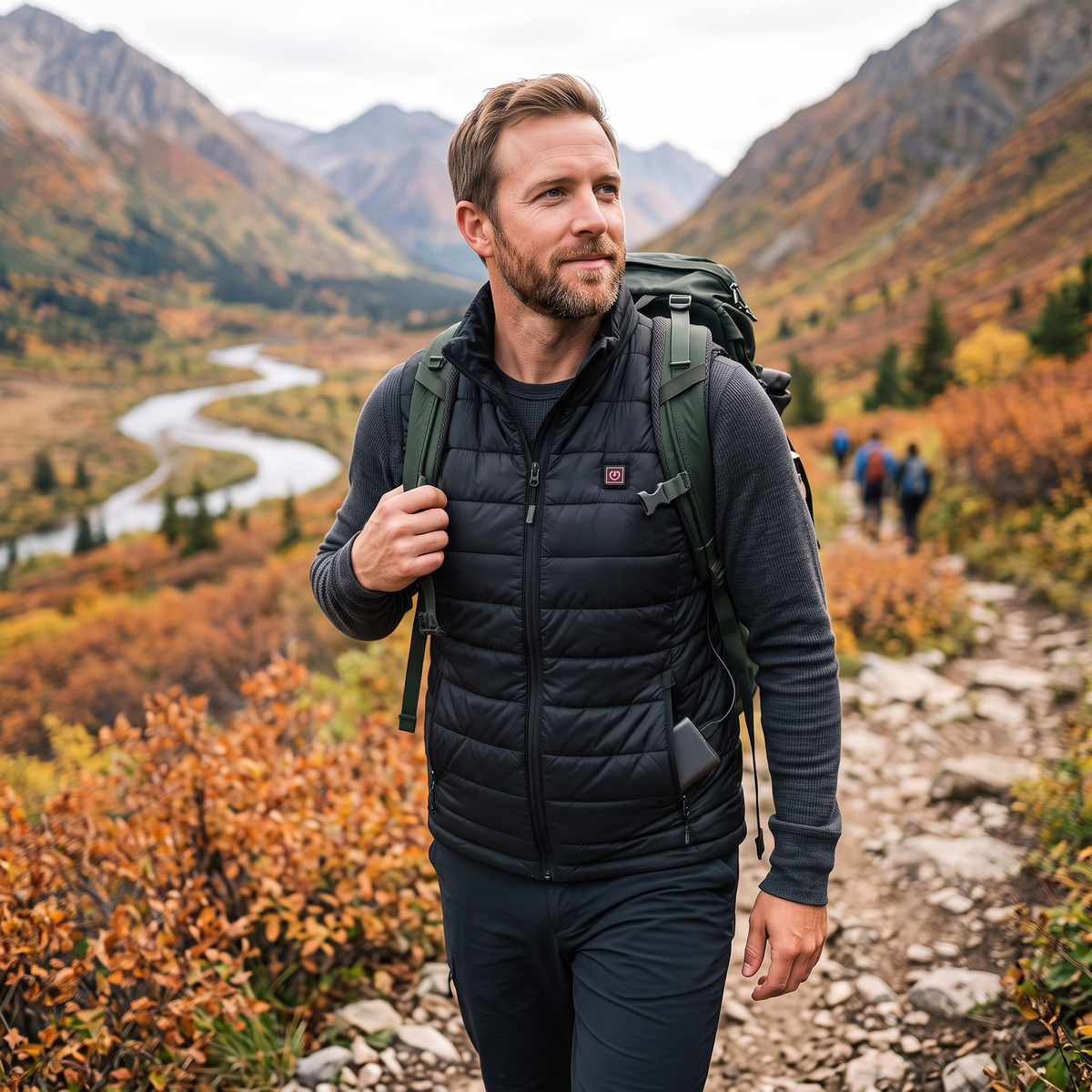 Rechargeable Heated Vest worn by a man