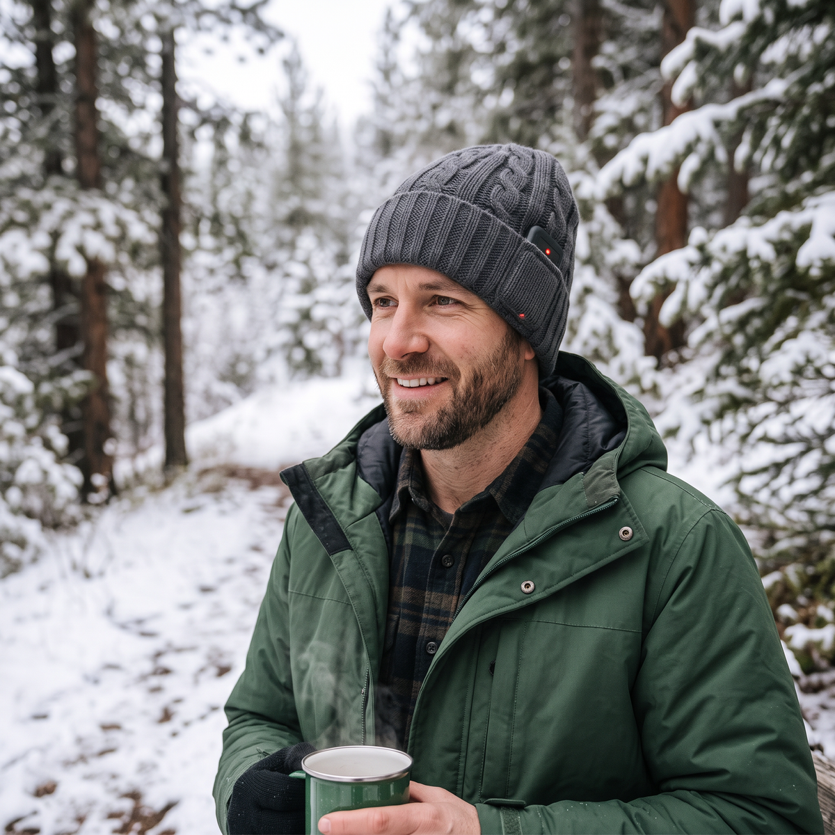 Rechargeable Heated Beanie worn by a man