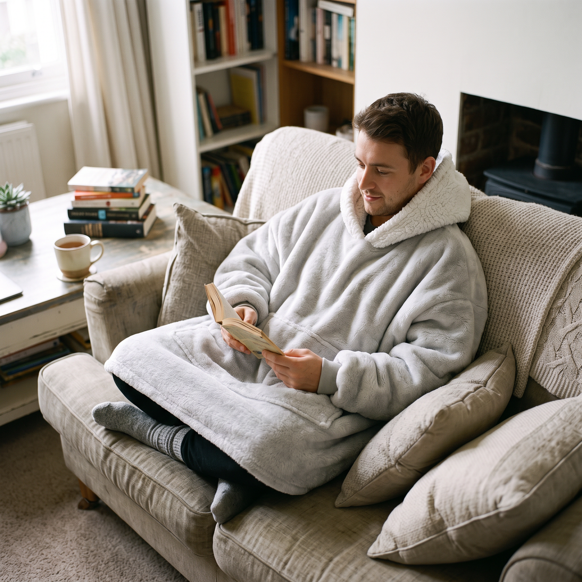Oversized Blanket Hoodie worn by a man