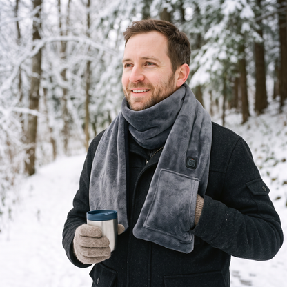 Rechargeable Heated Scarf worn by a man