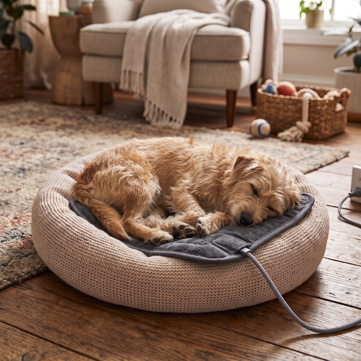Heated Pet Bed Pad with a dog